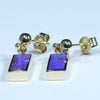 Natural Australian Boulder Opal Gold Earrings (12mm  x 5mm) Code W29