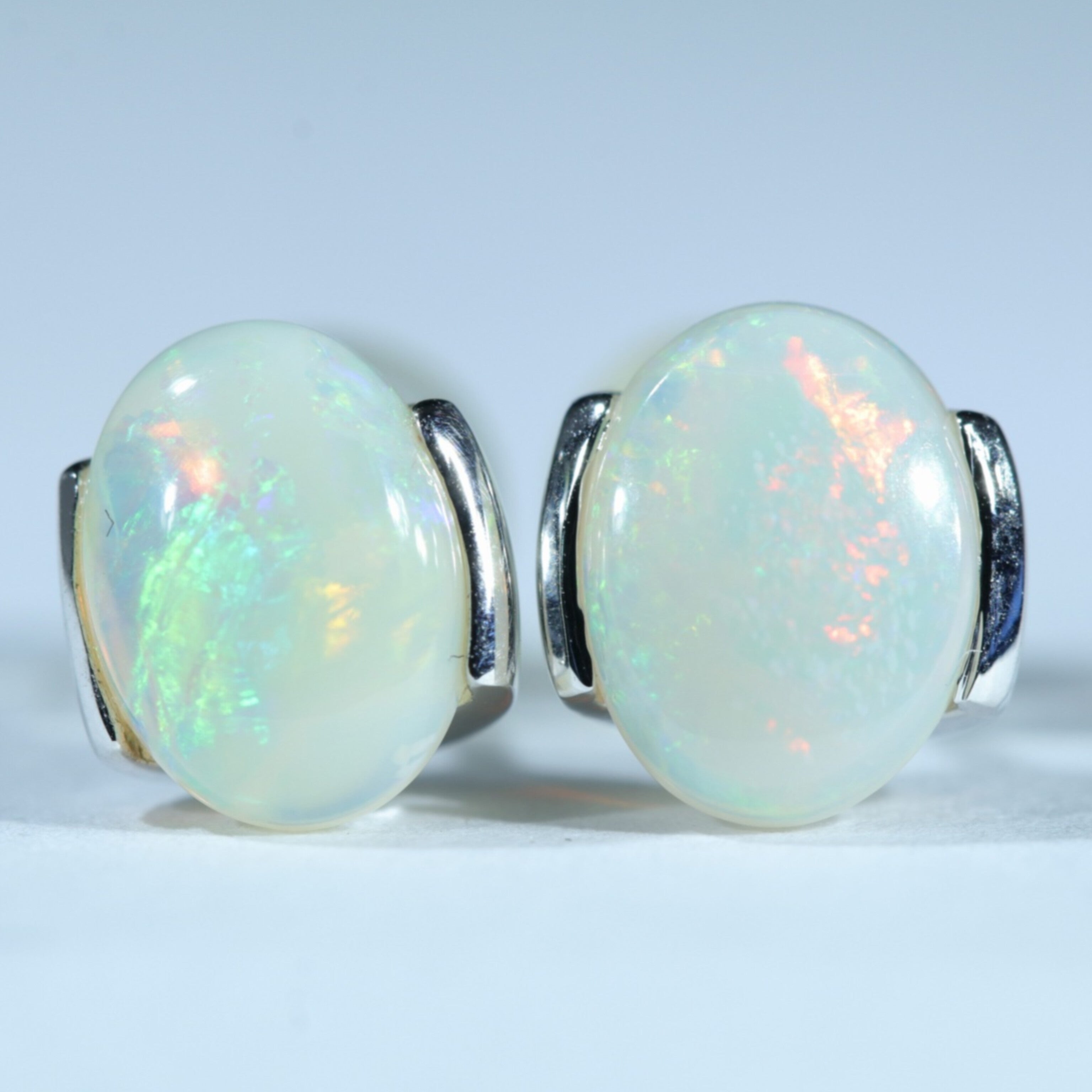 Coober Pedy White Opal Silver Stud Earring (8mm x 6mm) Code - V33
