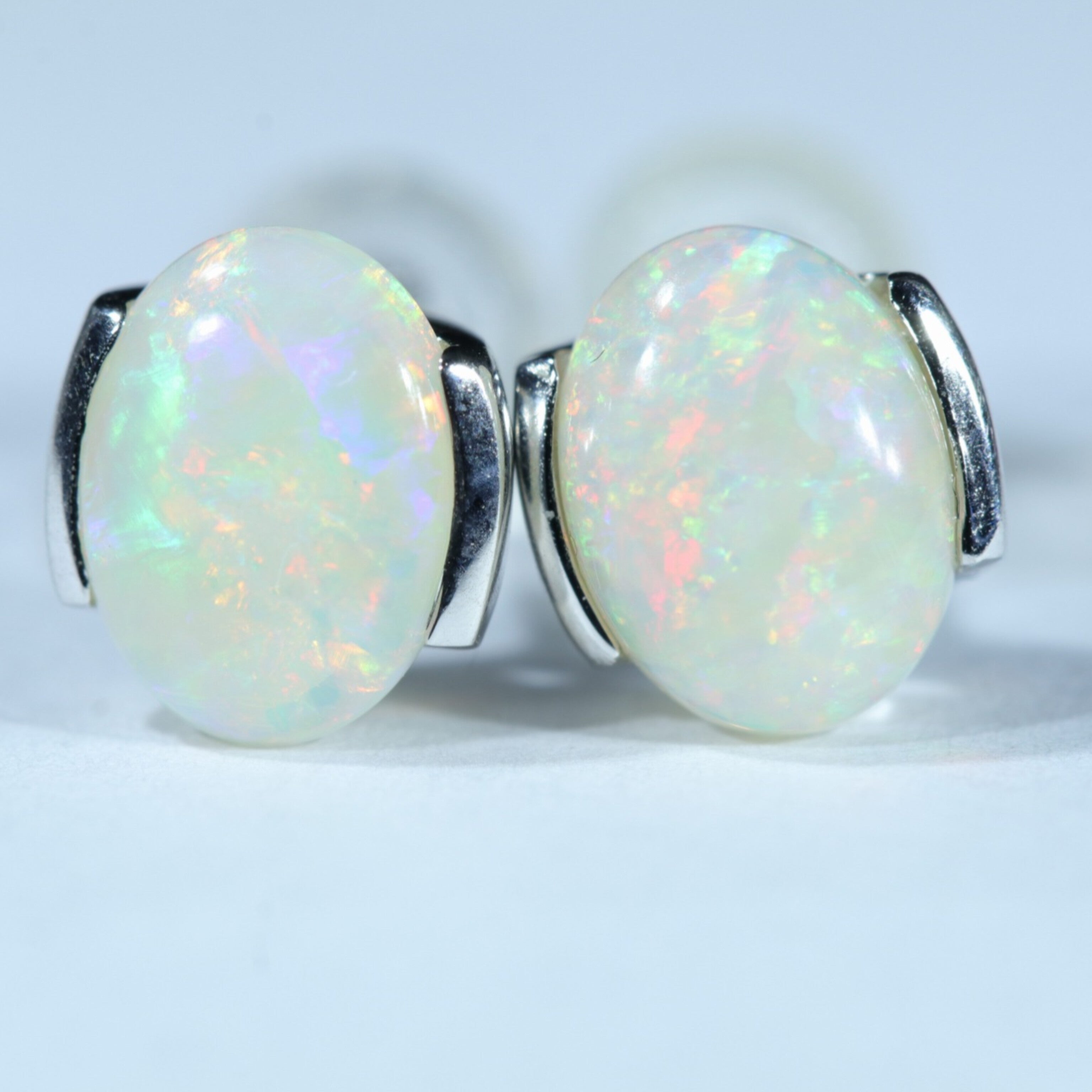 Coober Pedy White Opal Silver Stud Earring (8mm x 6mm) Code - V33E