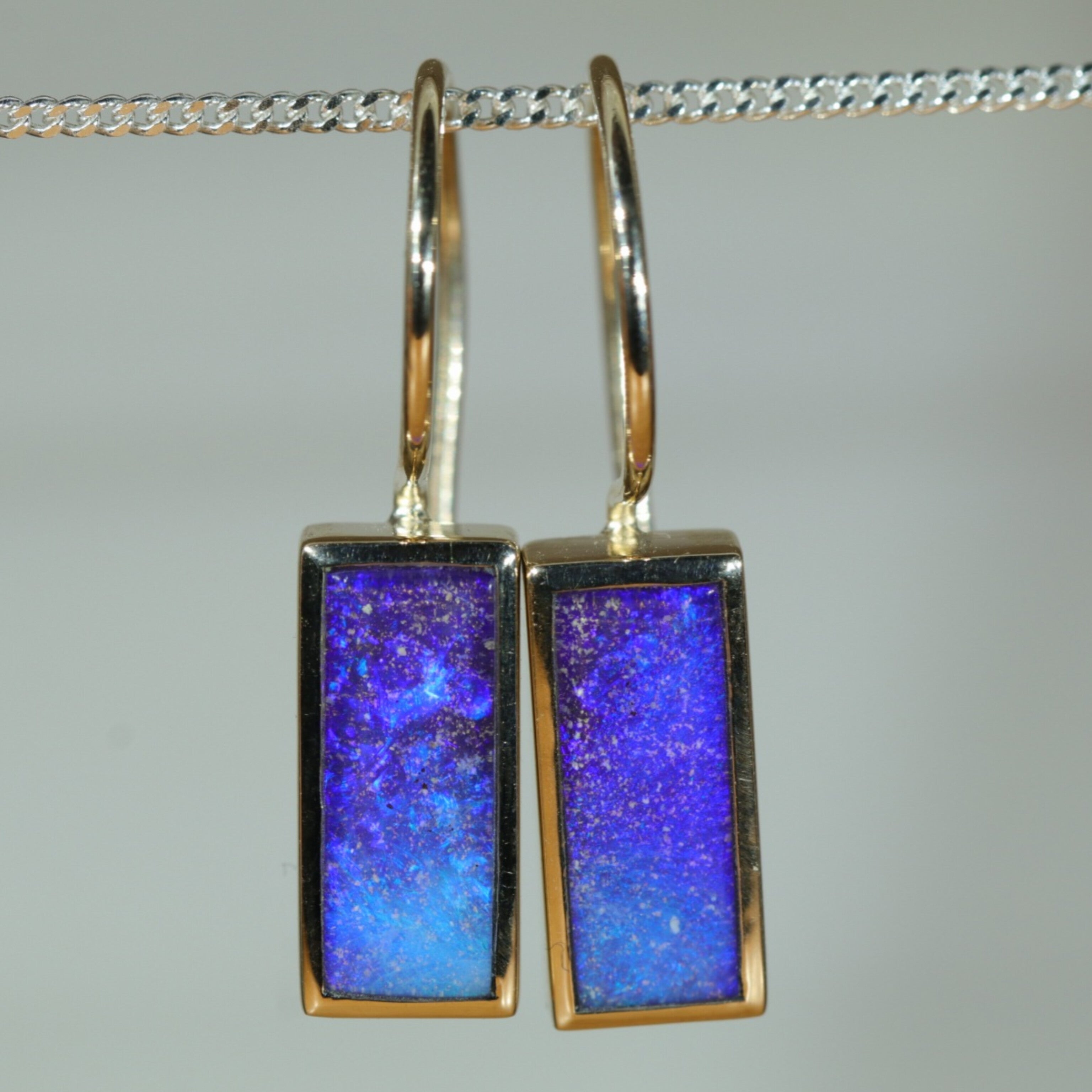 Natural Australian Boulder Opal Gold Earrings (11mm  x 5mm) Code W26