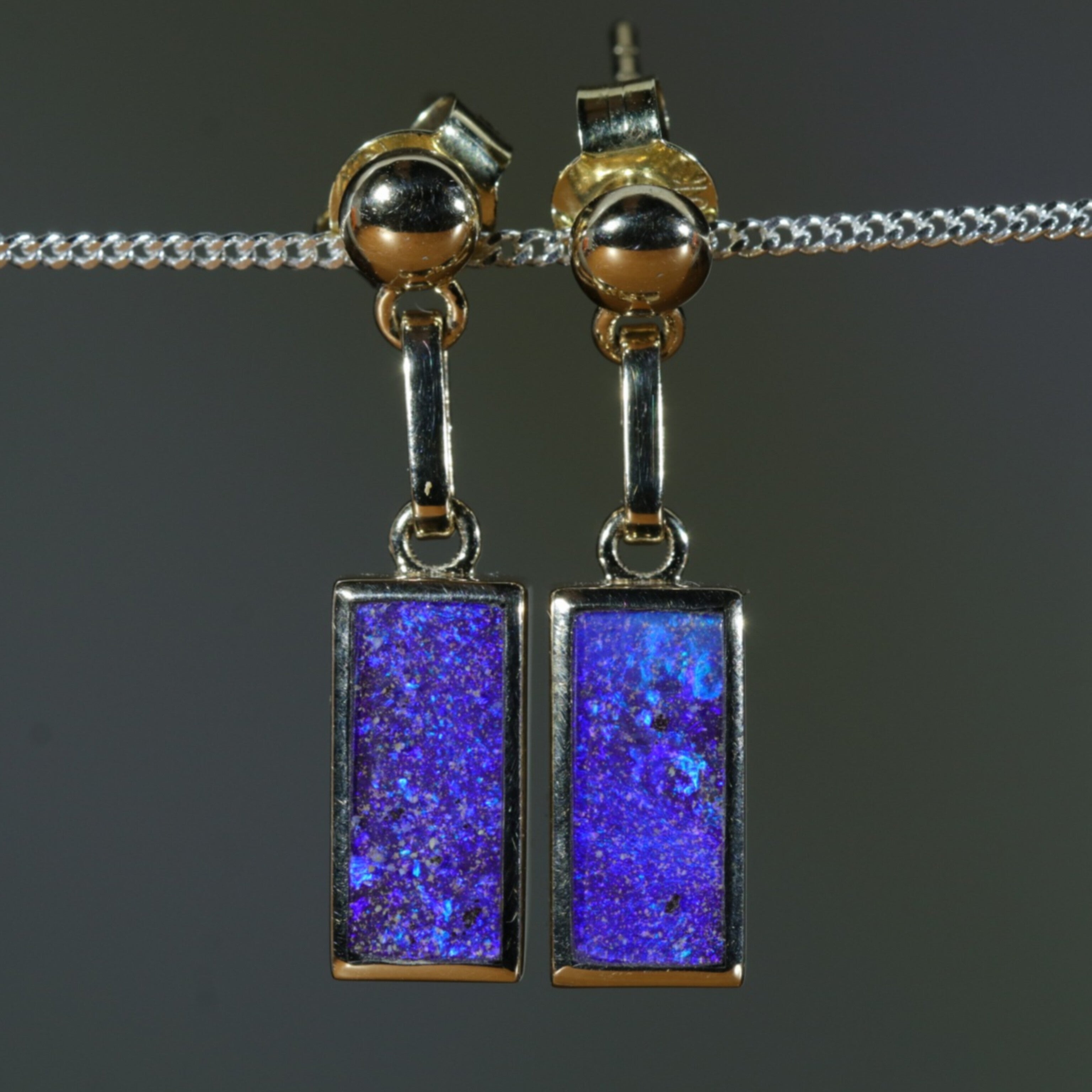 Natural Australian Boulder Opal Gold Earrings (12mm  x 5mm) Code W29