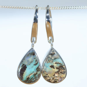 Natural Australian Boulder Opal Silver Earrings