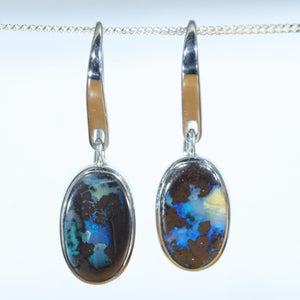 Natural Australian Boulder Opal Silver Drop Earrings