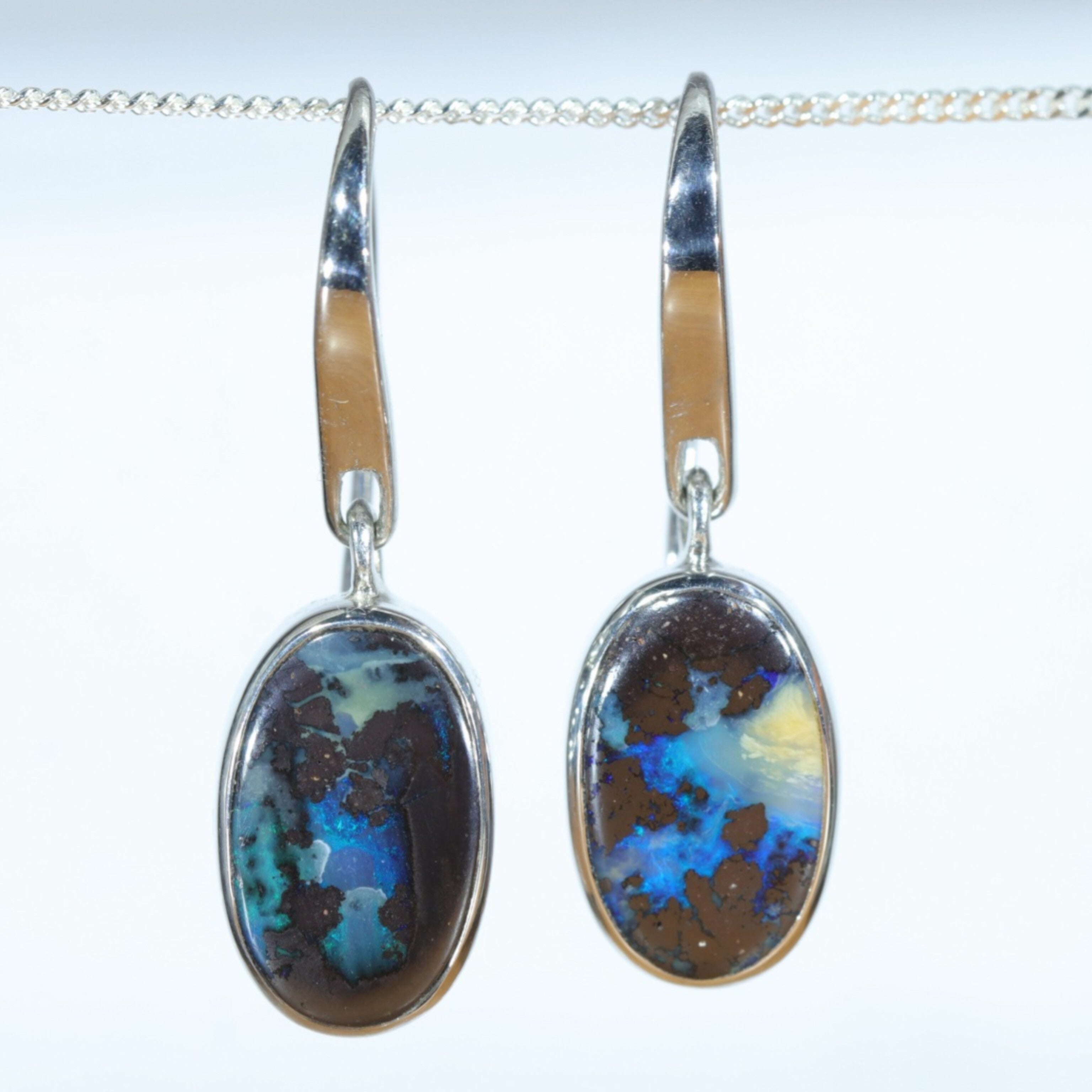 Australian Boulder Opal Silver Earring (13mm x 8mm) Code - V43