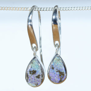 Natural Australian Boulder Opal Silver Drop Earrings