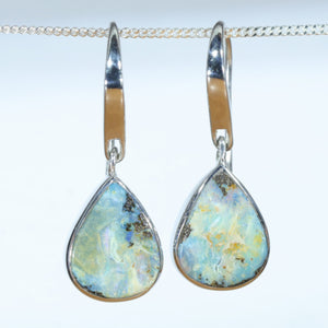 Natural Australian Boulder Opal Silver Drop Earrings