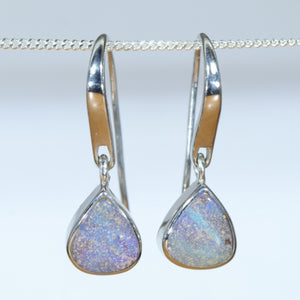 Natural Australian Boulder Opal Silver Drop Earrings