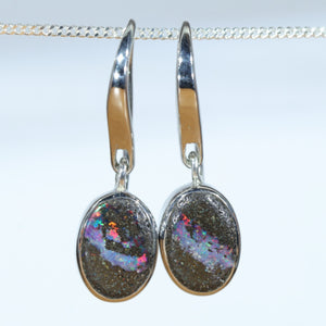 Natural Australian Boulder Opal Silver Drop Earrings