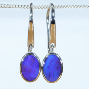 Natural Australian Boulder Opal Silver Drop Earrings