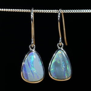 Natural Australian Lightning Ridge Opal Silver Drop Earrings