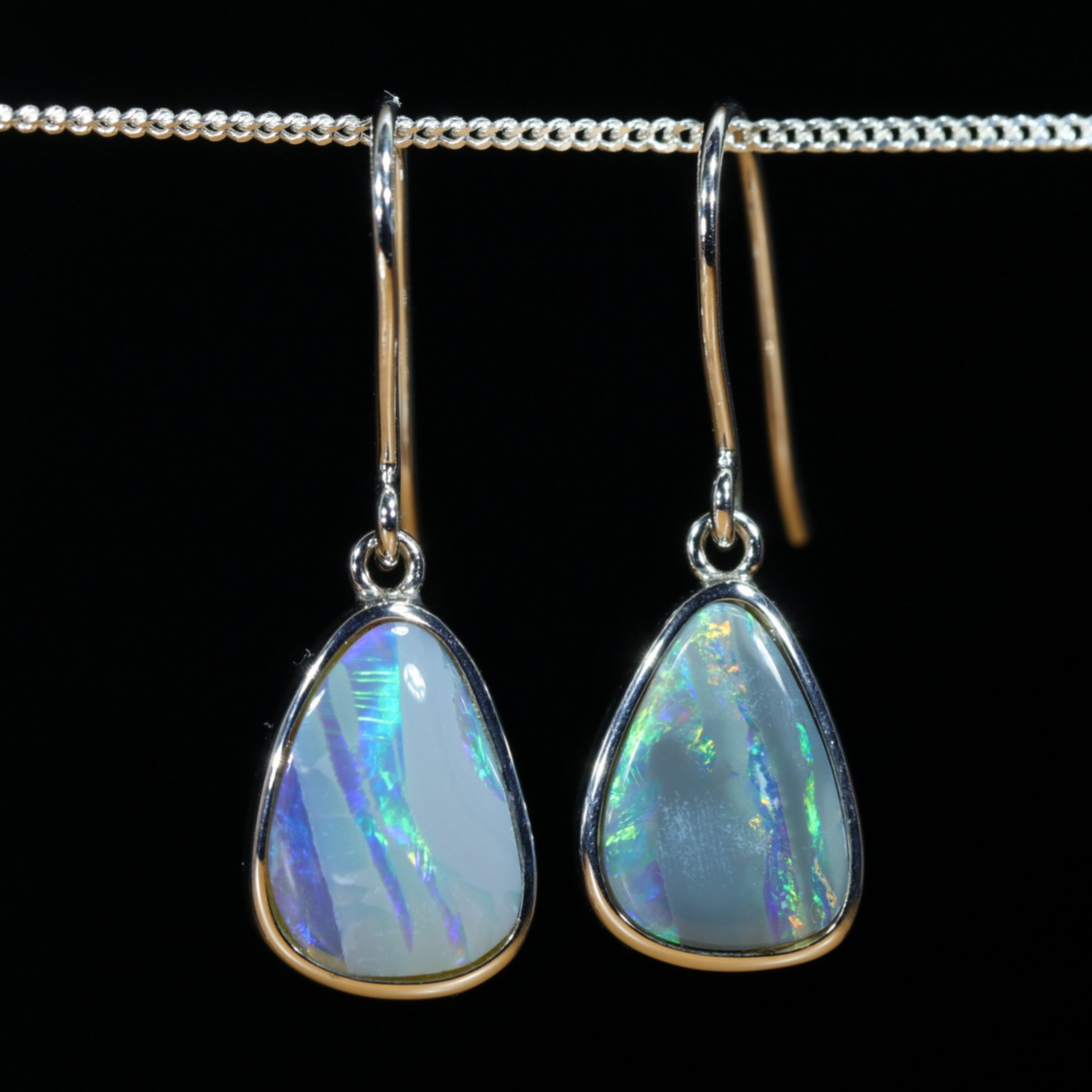 Australian Black Opal Silver Earrings (12.5mm x 9mm) Code - V32