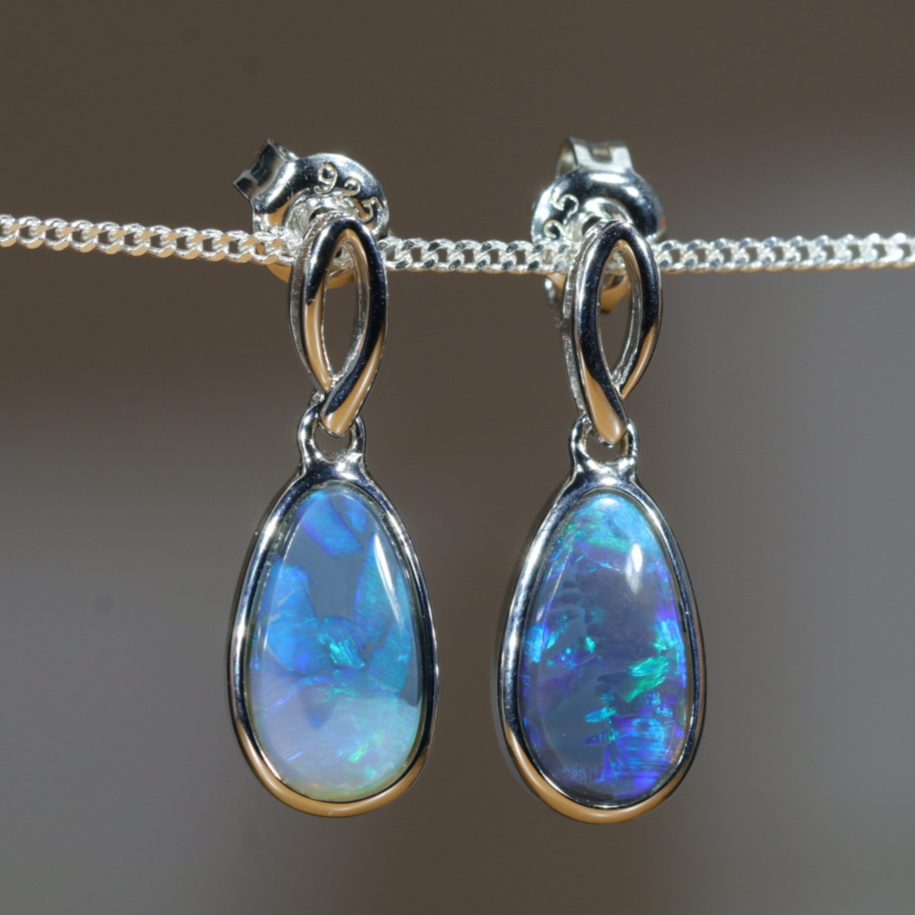 Australian Black Crystal Opal Silver Earrings (11.5mm x 7mm) Code - V30