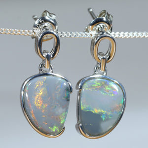 Natural Australian Lightning Ridge Opal Silver Stud Drop Earrings