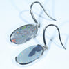 Lightning Ridge Solid Opal Silver Earrings (16mm x 9mm) Code - V31