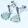 Lightning Ridge Solid Opal Silver Earrings (9mm x 8mm) Code - V49