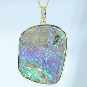 Natural Australian Boulder Opal 18k Gold Pendant with Natural Diamonds