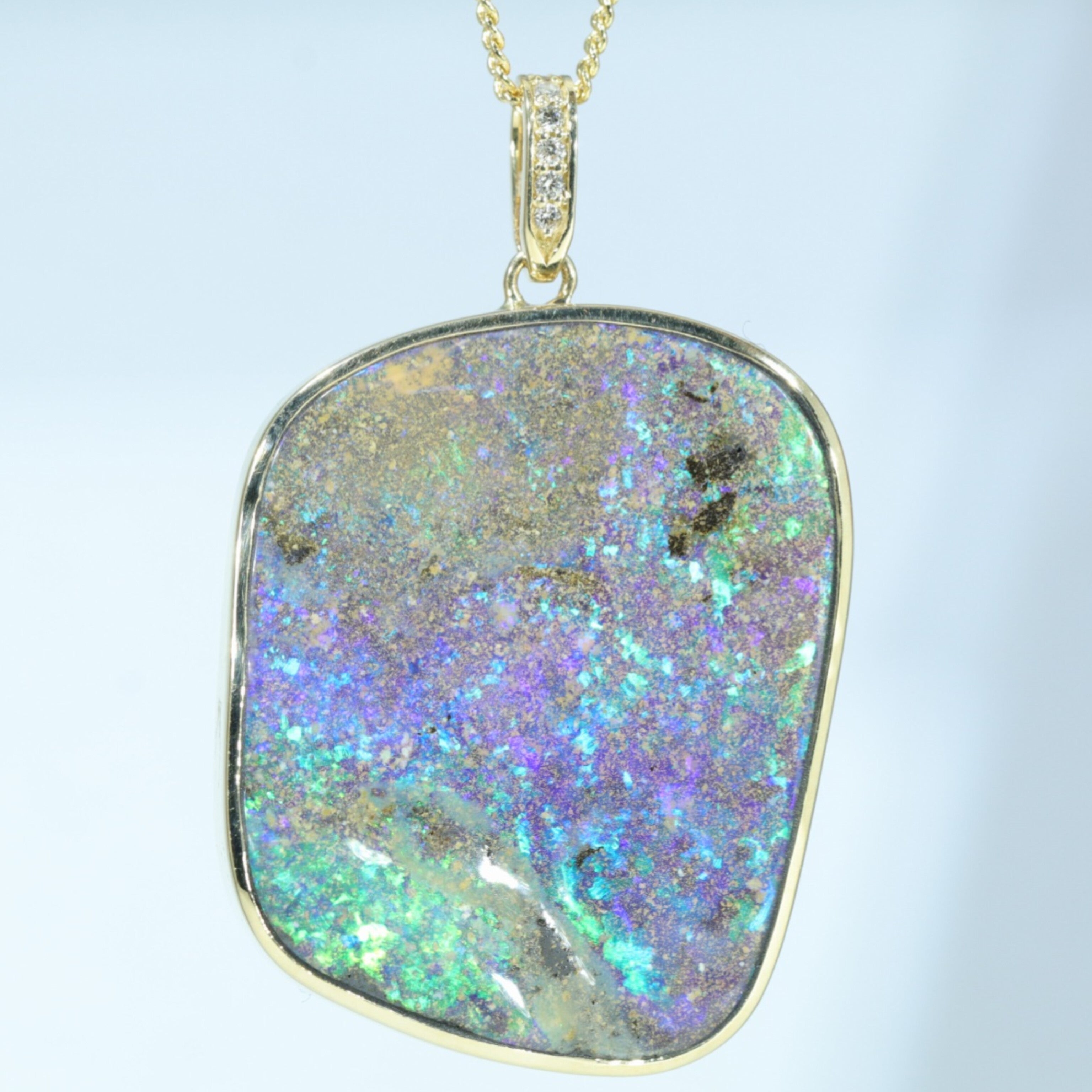 Large Natural Australian Boulder Opal and Diamond 18k Gold Pendant (32 mm x 30mm) Code - Z92