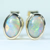 Natural Australian Coober Pedy Crystal Opal Gold Stud Earrings