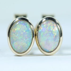 Natural Australian Coober Pedy Crystal Opal Gold Earrings