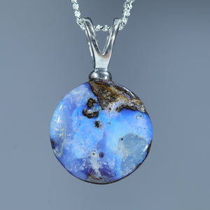 Natural Australian Boulder Opal Silver Pendant