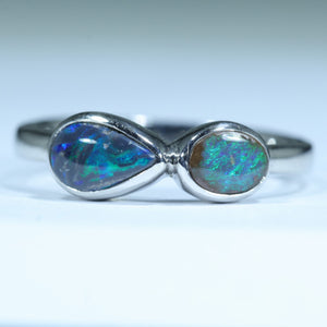 Natural Australian Boulder and Lightning Ridge Opal Silver Ring
