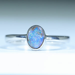 Natural Australian Boulder Opal Silver Ring