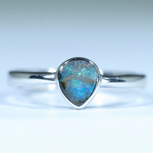 Natural Australian Boulder Opal Silver Ring