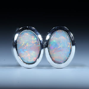 Natural Australian Coober Pedy Crystal Opal White Gold Studs