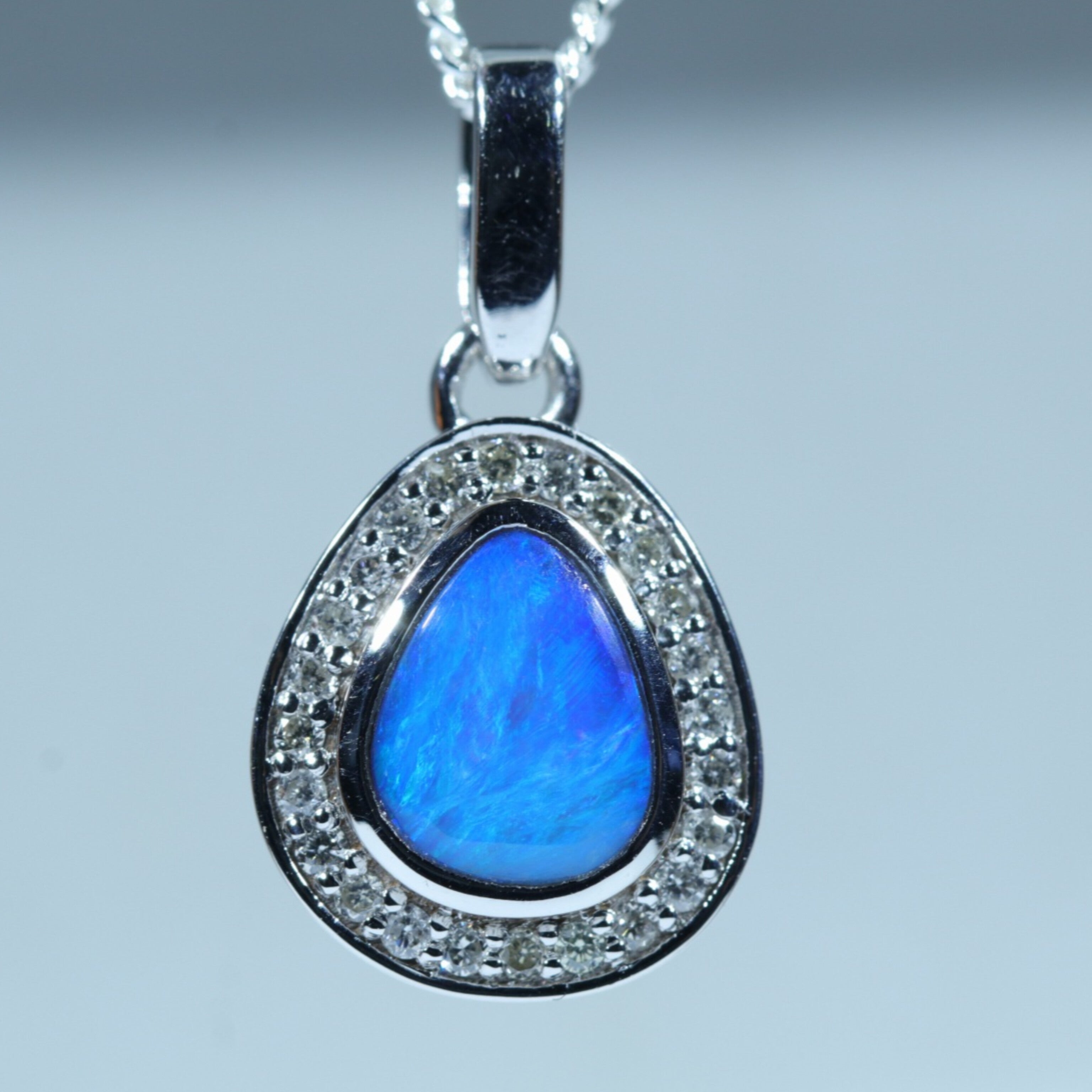 Natural Australian Boulder Opal and Diamond 14k White Gold Pendant (7.5mm x 6mm) Code - Z24