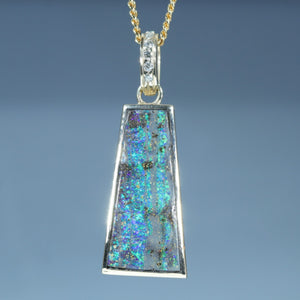 Natural Australian Boulder Opal Gold and Diamond Pendant