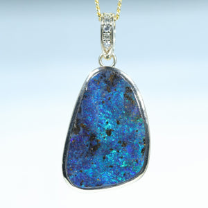 Natural Australian Boulder Opal Gold and Diamond Pendant