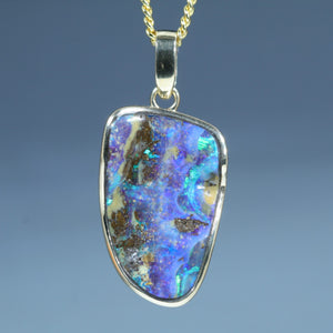 Natural Australian Solid Queensland Boulder Opal Gold Pendant