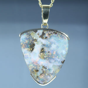 Natural Australian Solid Queensland Boulder Opal Gold Pendant