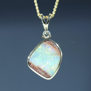 Natural Australian Queensland Pipe Opal Gold and Diamond Pendant
