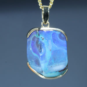Natural Australian Queensland Boulder Opal Gold Pendant