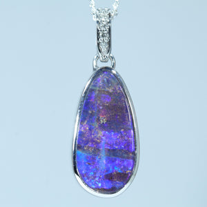 Natural Australian Boulder Opal White Gold and Diamond Pendant