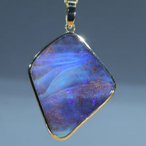 Natural Australian Solid Queensland Boulder Opal Large Gold Pendant