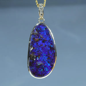 Natural Australian Queensland Opal Gold and Diamond Pendant