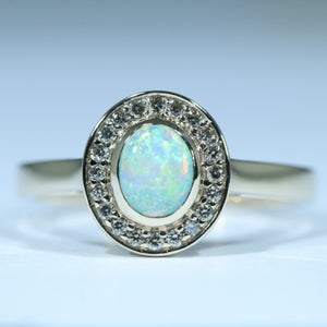 Natural Australian Crystal Opal Gold and Diamond Ring