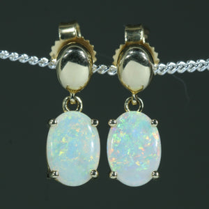 Natural Australian White Opal Gold Drop Stud Earrings