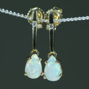 Natural Australian White Opal Gold Drop Stud Earrings