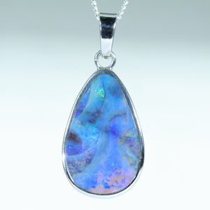 Natural Australian Solid Queensland Boulder Opal Silver Pendant