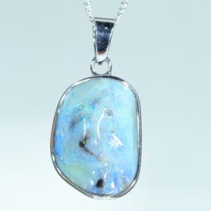 Natural Australian Solid Queensland Boulder Opal Silver Pendant