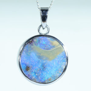 Natural Australian Solid Queensland Boulder Opal Silver Pendant