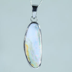 Natural Australian Solid Queensland Boulder Opal Silver Pendant 