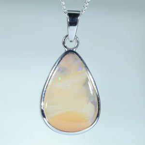 Natural Australian Solid Queensland Boulder Opal Silver Pendant
