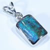Australian Boulder Opal and Diamond Silver Pendant with Silver Chain (10mm x 7mm)  Code - Y291