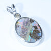 Australian Boulder Opal and Diamond Silver Pendant with Silver Chain (13mm x 10.5mm)  Code - Y278