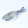 Australian Boulder Opal and Diamond Silver Pendant with Silver Chain (13.5mm x 6mm)  Code - Y277