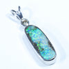 Australian Boulder Opal and Diamond Silver Pendant with Silver Chain (15mm x 5mm)  Code - Y275